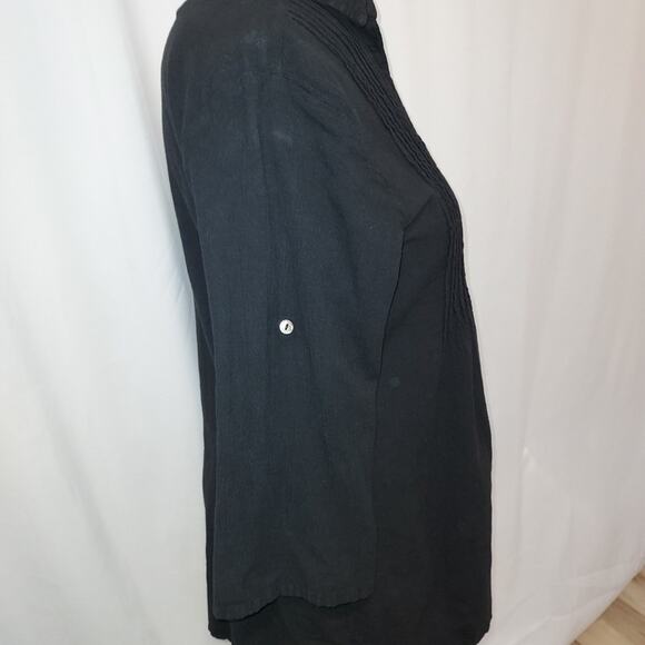 Vintage Dunes Black Shell Buttons Long Shirt Textured Button Up Blouse Top - Picture 4 of 8